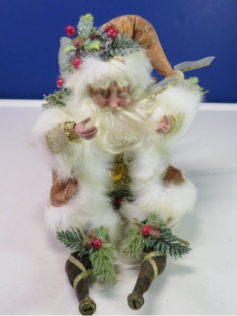 Mark Roberts Christmas Santa Fairy Elf Posable Shelf Sitter Peach Gold Brocade